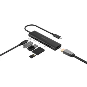 A4Tech DST-60C USB-C 6-in-1 Docking Station, 4K@60Hz HDMI Output, USB-C 100W Power Delivery, Dual USB 3.0 Ports, SD/TF Card Reader, Black Edition