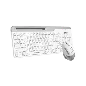 A4Tech FB2535CS Bluetooth & 2.4GHz Wireless Keyboard and Mouse Combo Set, Multi-Device Connectivity, Silent Click Mouse, Adjustable DPI Control, Compact Keyboard Design, lcy White Edition