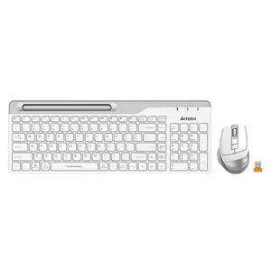 A4Tech FB2535CS Bluetooth & 2.4GHz Wireless Keyboard and Mouse Combo Set, Multi-Device Connectivity, Silent Click Mouse, Adjustable DPI Control, Compact Keyboard Design, lcy White Edition