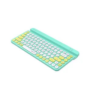 A4Tech FBK30 Mini QuietKey Bluetooth & 2.4GHz Wireless Keyboard, Switch Up to 4 Devices, Retro Round Keycaps, Integrated Tablet Cradle, Compact 86-Key Layout, Avocado Edition