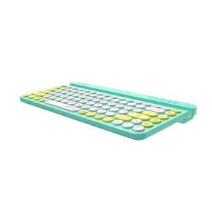 A4Tech FBK30 Mini QuietKey Bluetooth & 2.4GHz Wireless Keyboard, Switch Up to 4 Devices, Retro Round Keycaps, Integrated Tablet Cradle, Compact 86-Key Layout, Avocado Edition