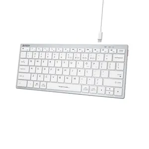 A4Tech FBX51C Mini Slim Bluetooth & 2.4GHz Wireless Rechargeable Keyboard, Switch Up to 4 Devices, Scissor Switch Keys, USB Type-C Charging, Compact Lightweight Design, White Edition