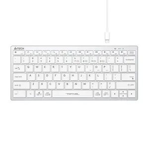 A4Tech FBX51C Mini Slim Bluetooth & 2.4GHz Wireless Rechargeable Keyboard, Switch Up to 4 Devices, Scissor Switch Keys, USB Type-C Charging, Compact Lightweight Design, White Edition