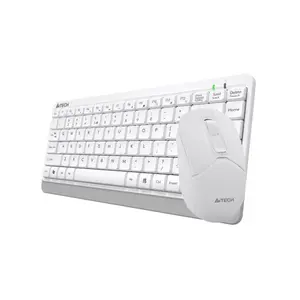 A4Tech FG1112S Multimedia 2.4GHz Wireless Keyboard and Mouse Combo Set, FGK11 Compact Keyboard, FG12 Silent Click Mouse, 1200 DPI Optical Sensor, Splash-Proof Design, White Edition
