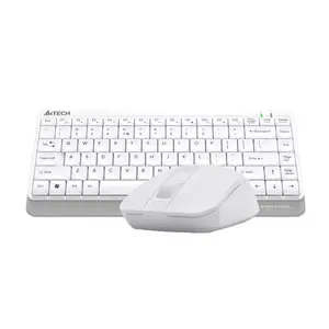 A4Tech FG1112S Multimedia 2.4GHz Wireless Keyboard and Mouse Combo Set, FGK11 Compact Keyboard, FG12 Silent Click Mouse, 1200 DPI Optical Sensor, Splash-Proof Design, White Edition