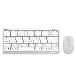 A4Tech FG1112S Multimedia 2.4GHz Wireless Keyboard and Mouse Combo Set, FGK11 Compact Keyboard, FG12 Silent Click Mouse, 1200 DPI Optical Sensor, Splash-Proof Design, White Edition
