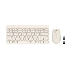 A4Tech FG2200 Air2 QuietKey Multimedia 2.4GHz Wireless Keyboard and Mouse Combo Set, QuietKey Keyboard, Silent Click Mouse, Air Mouse Function, 2000 DPI Adjustable Sensor, Beige Edition
