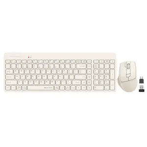 A4Tech FG2400 Air2 QuietKey Multimedia 2.4GHz Wireless Keyboard and Mouse Combo Set, QuietKey Keyboard, Silent Click Mouse, 2000 DPI Adjustable Sensor, Air Mouse Function, Beige Edition