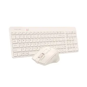 A4Tech FG2400 Air2 QuietKey Multimedia 2.4GHz Wireless Keyboard and Mouse Combo Set, QuietKey Keyboard, Silent Click Mouse, 2000 DPI Adjustable Sensor, Air Mouse Function, Beige Edition