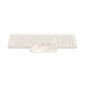 A4Tech FG2400 Air2 QuietKey Multimedia 2.4GHz Wireless Keyboard and Mouse Combo Set, QuietKey Keyboard, Silent Click Mouse, 2000 DPI Adjustable Sensor, Air Mouse Function, Beige Edition