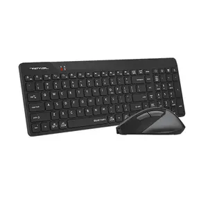A4Tech FG2400 Air2 QuietKey Multimedia 2.4GHz Wireless Keyboard and Mouse Combo Set, QuietKey Keyboard, Silent Click Mouse, 2000 DPI Adjustable Sensor, Air Mouse Function, Black Edition