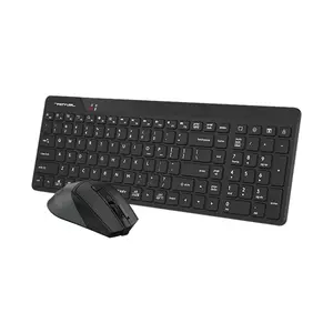 A4Tech FG2400 Air2 QuietKey Multimedia 2.4GHz Wireless Keyboard and Mouse Combo Set, QuietKey Keyboard, Silent Click Mouse, 2000 DPI Adjustable Sensor, Air Mouse Function, Black Edition