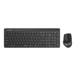 A4Tech FG2400 Air2 QuietKey Multimedia 2.4GHz Wireless Keyboard and Mouse Combo Set, QuietKey Keyboard, Silent Click Mouse, 2000 DPI Adjustable Sensor, Air Mouse Function, Black Edition