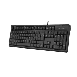 A4Tech FK12 Multimedia Wired Keyboard, Waterproof Drain Hole Design, 12 FN Multimedia Hotkeys, Laser Engraved Keycaps, Full-Size Layout, Black Edition