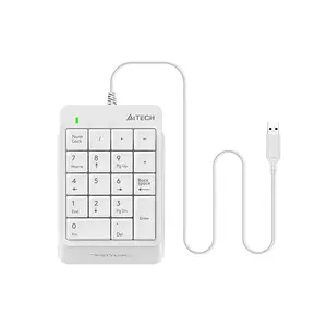 A4Tech FK13P Wired Numeric Keypad, 18 Low-Profile Keys, Slim Round-Square Keycaps, Splash-Proof Design, Laser Engraved Keycaps, USB Plug-and-Play Numpad, White Edition