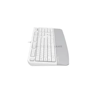 A4Tech FK20 Multimedia Wired Keyboard, Waterproof Drain Hole Design, 12 FN Multimedia Hotkeys, Laser Engraved Keycaps, Full-Size Layout, White Edition