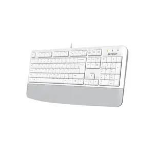 A4Tech FK20 Multimedia Wired Keyboard, Waterproof Drain Hole Design, 12 FN Multimedia Hotkeys, Laser Engraved Keycaps, Full-Size Layout, White Edition