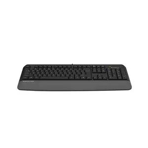 A4Tech FK20 Multimedia Wired Keyboard, Waterproof Drain Hole Design, 12 FN Multimedia Hotkeys, Laser Engraved Keycaps, Full-Size Layout, Grey Edition
