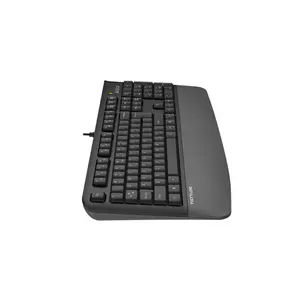 A4Tech FK20 Multimedia Wired Keyboard, Waterproof Drain Hole Design, 12 FN Multimedia Hotkeys, Laser Engraved Keycaps, Full-Size Layout, Grey Edition