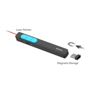 A4Tech LP15 Wireless Laser Presentation Pen, 2.4GHz Wireless Connectivity, 100m Operating Range, Red Laser Pointer, 3 Control Buttons, Nano USB Receiver