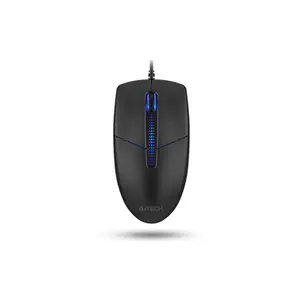 A4Tech N-530S Illuminated Backlit Silent Click Wired Optical Mouse, Blue LED Backlight, 1200 DPI Optical Sensor, 4-Way Smart Wheel, 8-in-One Gesture Support, Black Edition