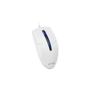 A4Tech N-530S Illuminated Backlit Silent Click Wired Optical Mouse, Blue LED Backlight, 1200 DPI Optical Sensor, 4-Way Smart Wheel, 8-in-One Gesture Support, White Edition