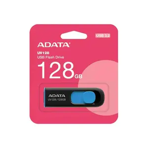 ADATA UV128 USB 3.2 Gen 1 Flash Drive, Retractable Capless Design, High-Speed Data Transfer, Sliding USB Connector, USB Type-A Storage Drive