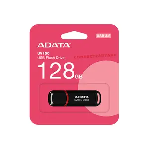 ADATA UV150 USB 3.2 Gen 1 Flash Drive Black, Glossy Cap Design, High-Speed Data Transfer, USB Type-A Interface, Portable USB Storage Drive