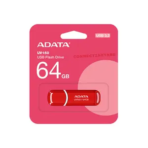 ADATA UV150 USB 3.2 Gen 1 Flash Drive Red, Glossy Cap Design, High-Speed Data Transfer, USB Type-A Interface, Portable USB Storage Drive