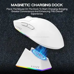 AJAZZ AJ139 V2 MC Wireless Gaming Mouse with RGB Magnetic Charging Base, PAW3311 Sensor, 12000 DPI, Tri-Mode Bluetooth 2.4GHz & USB-C Wired, 1000Hz Polling Rate, 500mAh Battery & 66g Lightweight Design