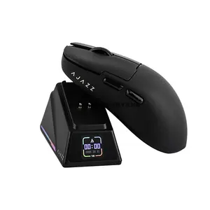 AJAZZ AJ159 APEX Wireless Gaming Mouse, PAW3950 Sensor, 30000 DPI Up to 42000 DPI, Tri-Mode Bluetooth 5.0 2.4GHz & USB-C Wired, 8000Hz Wireless Polling Rate, RGB Magnetic Charging Dock with Customizable Display, 400mAh Battery, 100 Million Clicks & 5