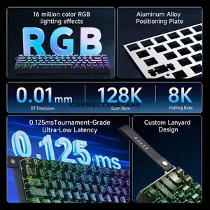 AJAZZ AK680 V2 Black Contour 68-Key Magnetic Switch Gaming Keyboard, 8KHz Polling Rate, 128K Ultra-High Scan Rate, Aluminum Alloy Positioning Plate, RGB Backlight & Compact Esports Design