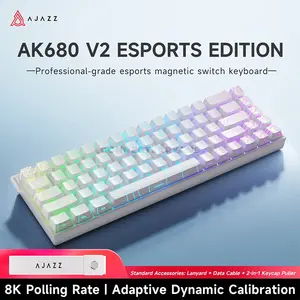 AJAZZ AK680 V2 White Contour 68-Key Magnetic Switch Gaming Keyboard, 8KHz Polling Rate, 128K Ultra-High Scan Rate, Aluminum Alloy Positioning Plate, RGB Backlight & Compact Esports Design
