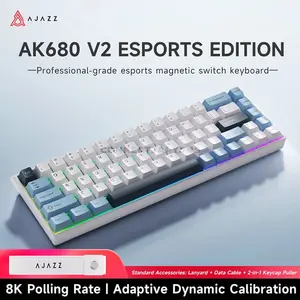 AJAZZ AK680 V2 MC White Blue 68-Key Magnetic Switch Gaming Keyboard, 8KHz Polling Rate, 128K Ultra-High Scan Rate, Aluminum Alloy Positioning Plate, RGB Backlight & Compact Esports Design