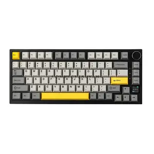 AJAZZ AK820 PRO Grey Yellow 75% Wireless Mechanical Keyboard, 81 Keys + Rotary Knob, 0.85-Inch TFT Display, Tri-Mode Bluetooth 5.1 2.4GHz & USB-C Wired, Gasket Mount, Hot-Swappable Switches, PBT Keycaps, RGB Backlight & 4000mAh Battery