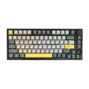 AJAZZ AK820 PRO Grey Yellow 75% Wireless Mechanical Keyboard, 81 Keys + Rotary Knob, 0.85-Inch TFT Display, Tri-Mode Bluetooth 5.1 2.4GHz & USB-C Wired, Gasket Mount, Hot-Swappable Switches, PBT Keycaps, RGB Backlight & 4000mAh Battery