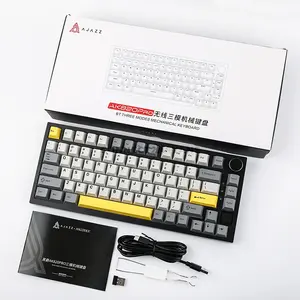 AJAZZ AK820 PRO Grey Yellow 75% Wireless Mechanical Keyboard, 81 Keys + Rotary Knob, 0.85-Inch TFT Display, Tri-Mode Bluetooth 5.1 2.4GHz & USB-C Wired, Gasket Mount, Hot-Swappable Switches, PBT Keycaps, RGB Backlight & 4000mAh Battery
