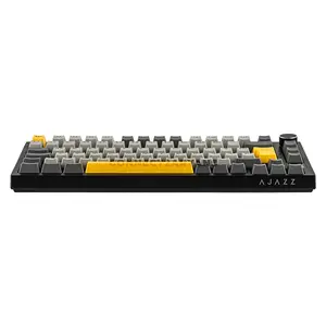 AJAZZ AK820 PRO Grey Yellow 75% Wireless Mechanical Keyboard, 81 Keys + Rotary Knob, 0.85-Inch TFT Display, Tri-Mode Bluetooth 5.1 2.4GHz & USB-C Wired, Gasket Mount, Hot-Swappable Switches, PBT Keycaps, RGB Backlight & 4000mAh Battery