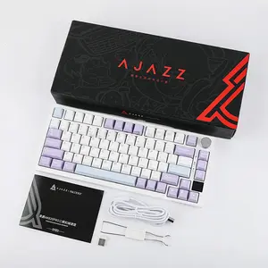AJAZZ AK820 PRO White Purple 75% Wireless Mechanical Keyboard, 81 Keys + Rotary Knob, 0.85-Inch TFT Display, Tri-Mode Bluetooth 5.1 2.4GHz & USB-C Wired, Gasket Mount, Hot-Swappable Switches, PBT Keycaps, RGB Backlight & 4000mAh Battery