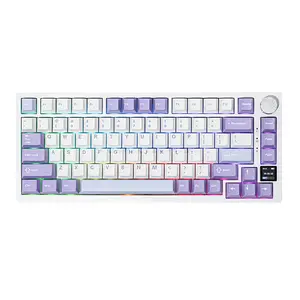 AJAZZ AK820 PRO White Purple 75% Wireless Mechanical Keyboard, 81 Keys + Rotary Knob, 0.85-Inch TFT Display, Tri-Mode Bluetooth 5.1 2.4GHz & USB-C Wired, Gasket Mount, Hot-Swappable Switches, PBT Keycaps, RGB Backlight & 4000mAh Battery
