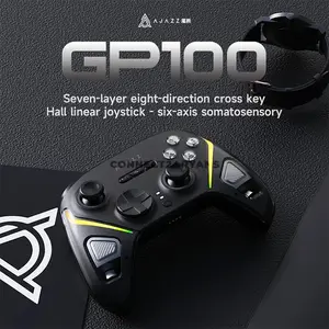 AJAZZ GP100 PRO Black Wireless Gaming Controller with Charging Dock, Hall Effect Joysticks & Triggers, Tri-Mode 2.4GHz Bluetooth & Wired Connectivity, 1000mAh Battery, Turbo & Vibration, Gamepad for PC, Nintendo Switch, Android & iOS