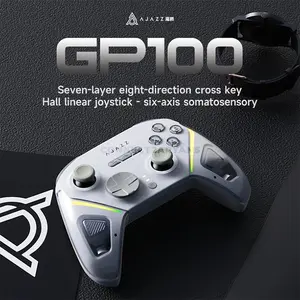 AJAZZ GP100 PRO White Wireless Gaming Controller with Charging Dock, Hall Effect Joysticks & Triggers, Tri-Mode 2.4GHz Bluetooth & Wired Connectivity, 1000mAh Battery, Turbo & Vibration, Gamepad for PC, Nintendo Switch, Android & iOS