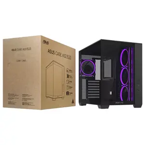 ASUS A32 Plus TG ARGB Black ATX Mid-Tower Gaming Case, 270° Panoramic Tempered Glass, 4 ARGB Fans, 360mm Radiator Support, 420mm GPU Clearance