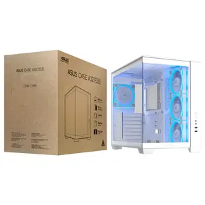 ASUS A32 PLUS TG ARGB White ATX Mid Tower Gaming Case, 270° Panoramic Tempered Glass, 4 Pre-Installed ARGB Fans, 360mm Radiator Support, 420mm GPU Clearance