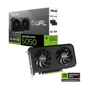 ASUS DUAL GeForce RTX 5050 OC Edition 8GB GDDR6 Graphics Card, 2677MHz Boost Clock, NVIDIA Blackwell Architecture, 8GB GDDR6 Memory, Dual Fan Cooling Design, PCIe 5.0 Interface, Factory Overclocked Compact Gaming GPU