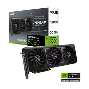 ASUS PRIME RTX 5080 16G GeForce RTX 5080 OC Edition 16GB GDDR7 Graphics Card, 2685MHz Boost Clock, NVIDIA Blackwell Architecture, 16GB GDDR7 Memory, Triple Fan Cooling Design, PCIe 5.0 Interface, Factory Overclocked High Performance Gaming GPU