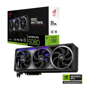ASUS ROG Astral GeForce RTX 5080 OC Edition 16GB GDDR7 Graphics Card, 2790MHz Boost Clock, NVIDIA Blackwell Architecture, 16GB GDDR7 Memory, Quad Fan Cooling System, PCIe 5.0 Interface, Factory Overclocked Flagship Gaming GPU