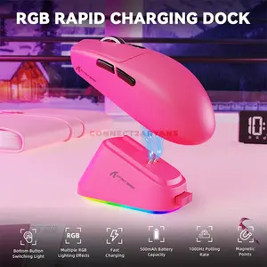 Attack Shark G3 PRO Berry Red Wireless Gaming Mouse with RGB Magnetic Charging Dock, PixArt PAW3311 Sensor, 25000 DPI, 59g±3g Ultra-Light Design, Tri-Mode Bluetooth 5.2 2.4GHz & USB-C Wired, 1000Hz Polling Rate, 400 IPS, 40G Acceleration, Omron 100 M