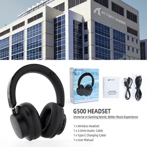 Attack Shark G500 Black Wireless Gaming Headset, 40mm Drivers, Hybrid Active Noise Cancelling, Bluetooth 5.3 & 3.5mm Wired Dual-Mode Connectivity, 360 Reality Audio, Hi-Res Wireless, Omnidirectional Microphone & 210g Ultra-Light Design