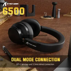 Attack Shark G500 Black Wireless Gaming Headset, 40mm Drivers, Hybrid Active Noise Cancelling, Bluetooth 5.3 & 3.5mm Wired Dual-Mode Connectivity, 360 Reality Audio, Hi-Res Wireless, Omnidirectional Microphone & 210g Ultra-Light Design